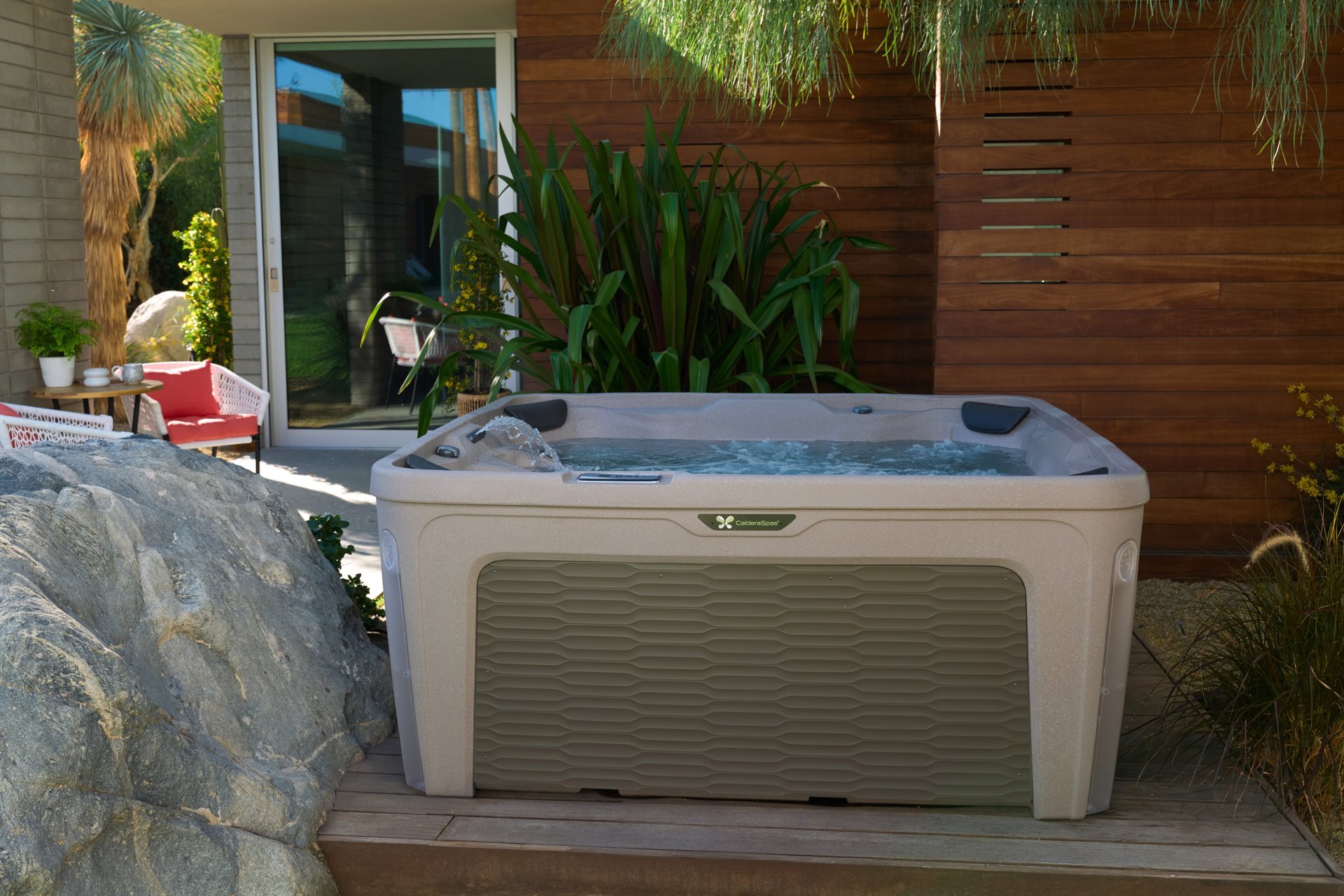 Caldera Fantasy plug-and-play spa on a patio