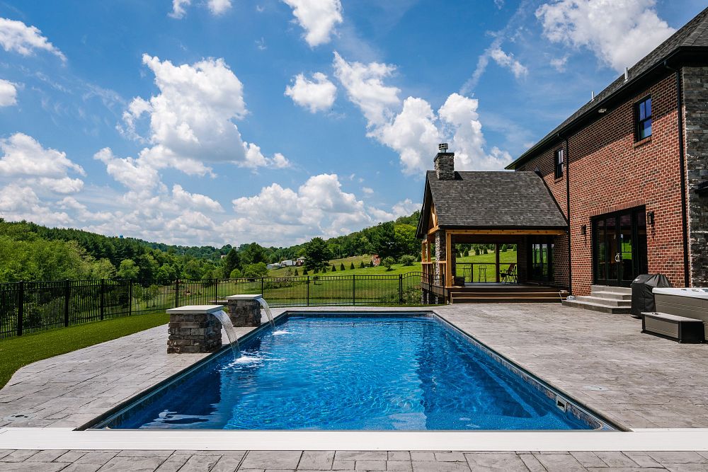 Latham fiberglass pool with waterfalls