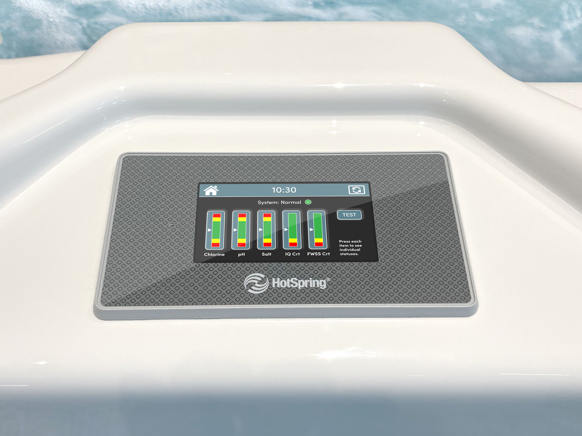 FreshWater IQ water readings on a Hot Spring control panel