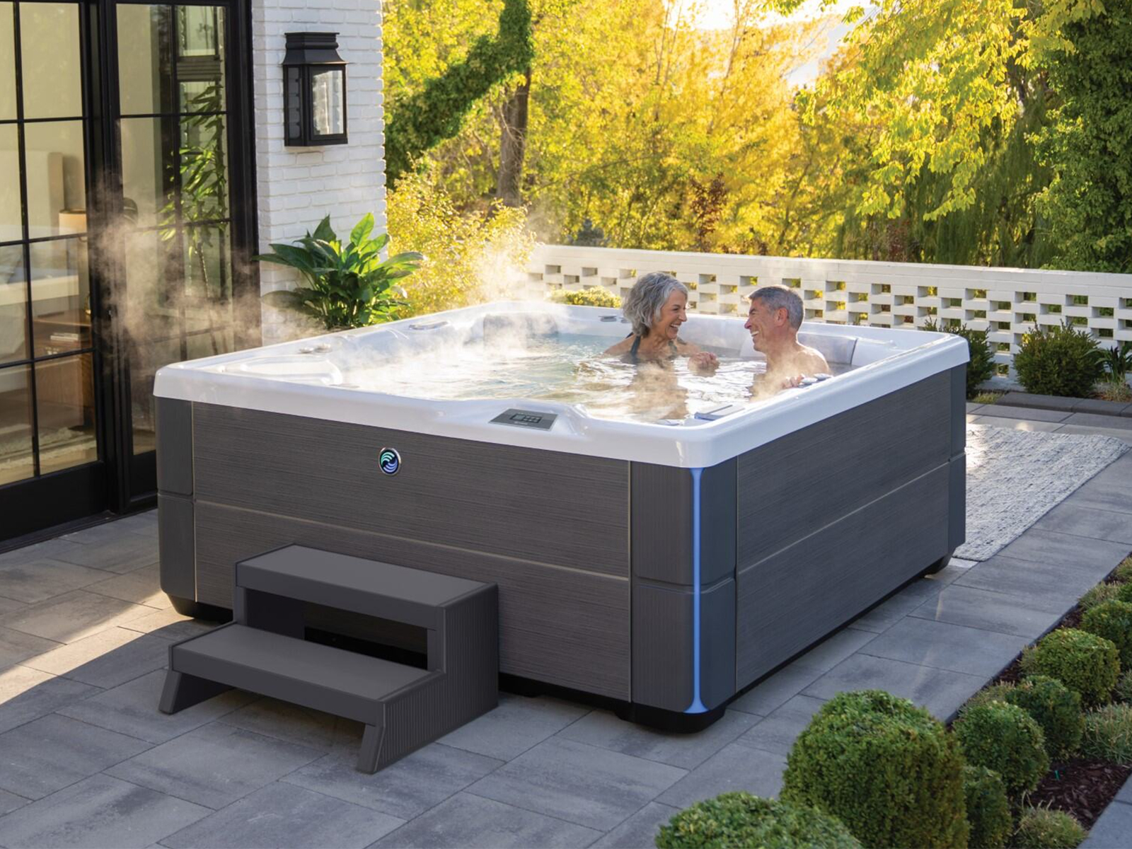 Hot Spring hot tub on a backyard patio
