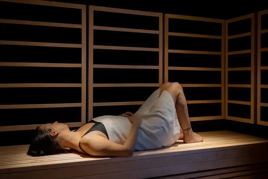 Warm light inside a Tylo infrared sauna