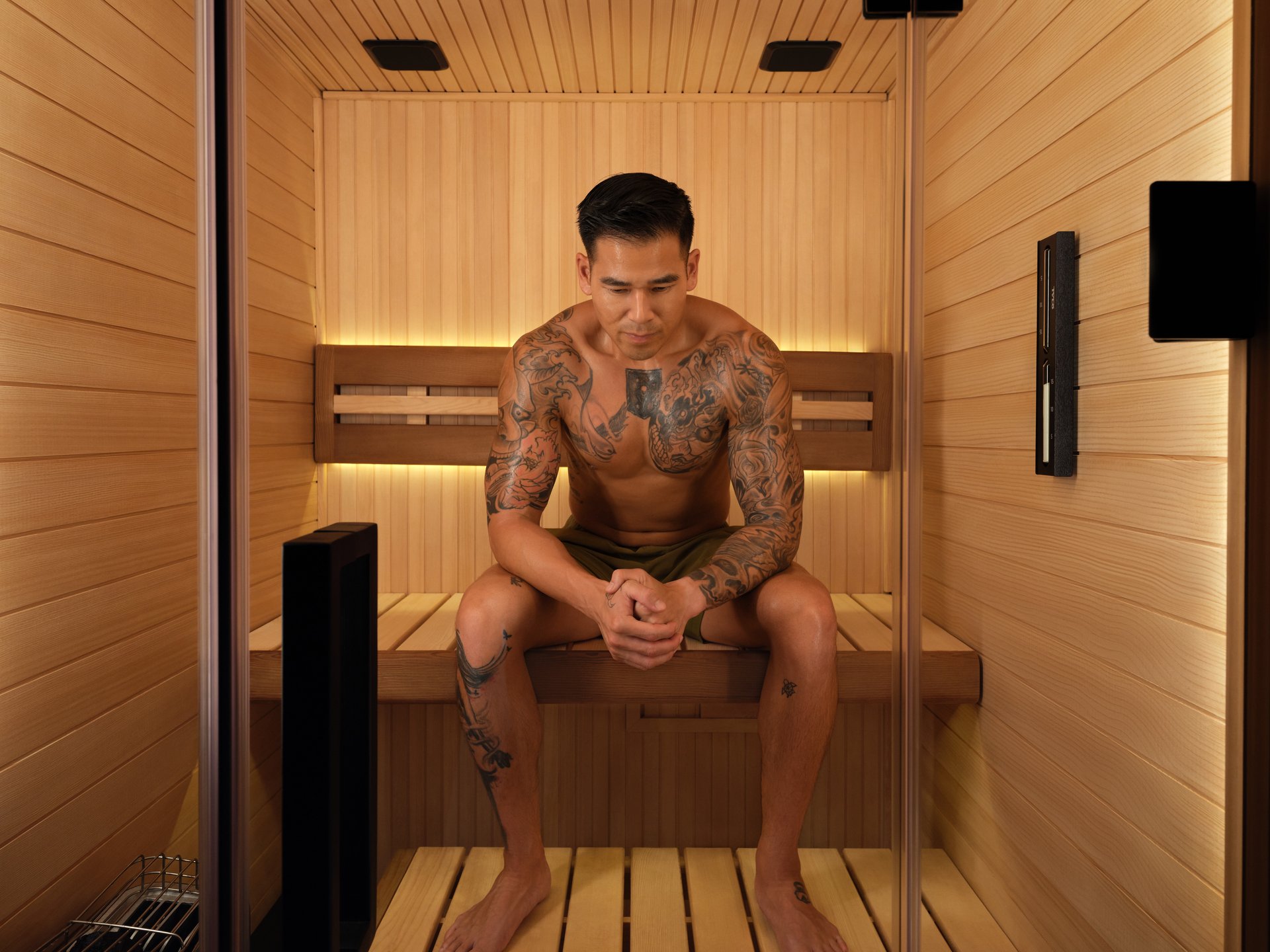 Tylö Halmstad sauna interior with tiered benching